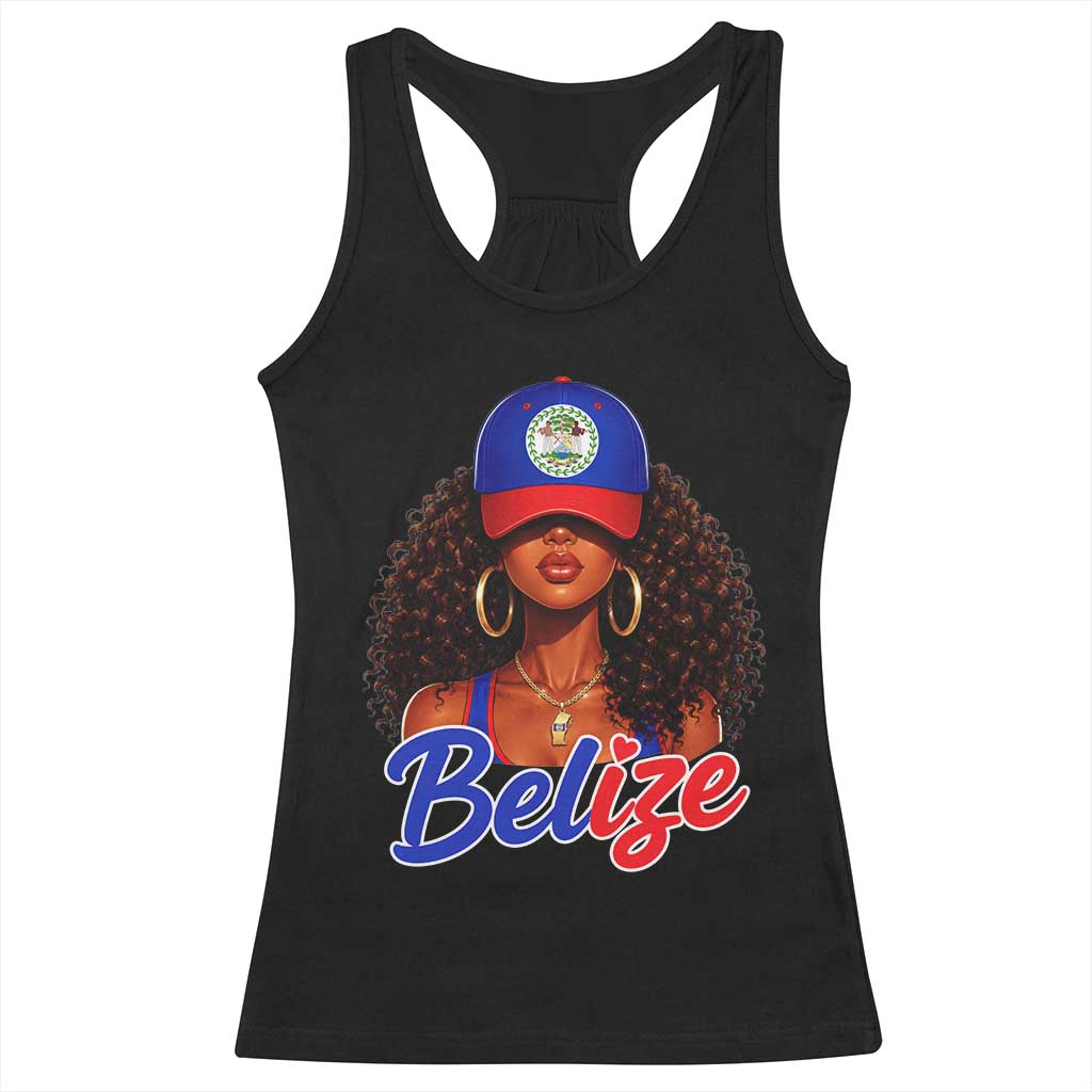 Belize Princess Racerback Tank Top Melanin Afro Girl Belize Flag Heritage Gift for Black Girls TS10 Black Print Your Wear