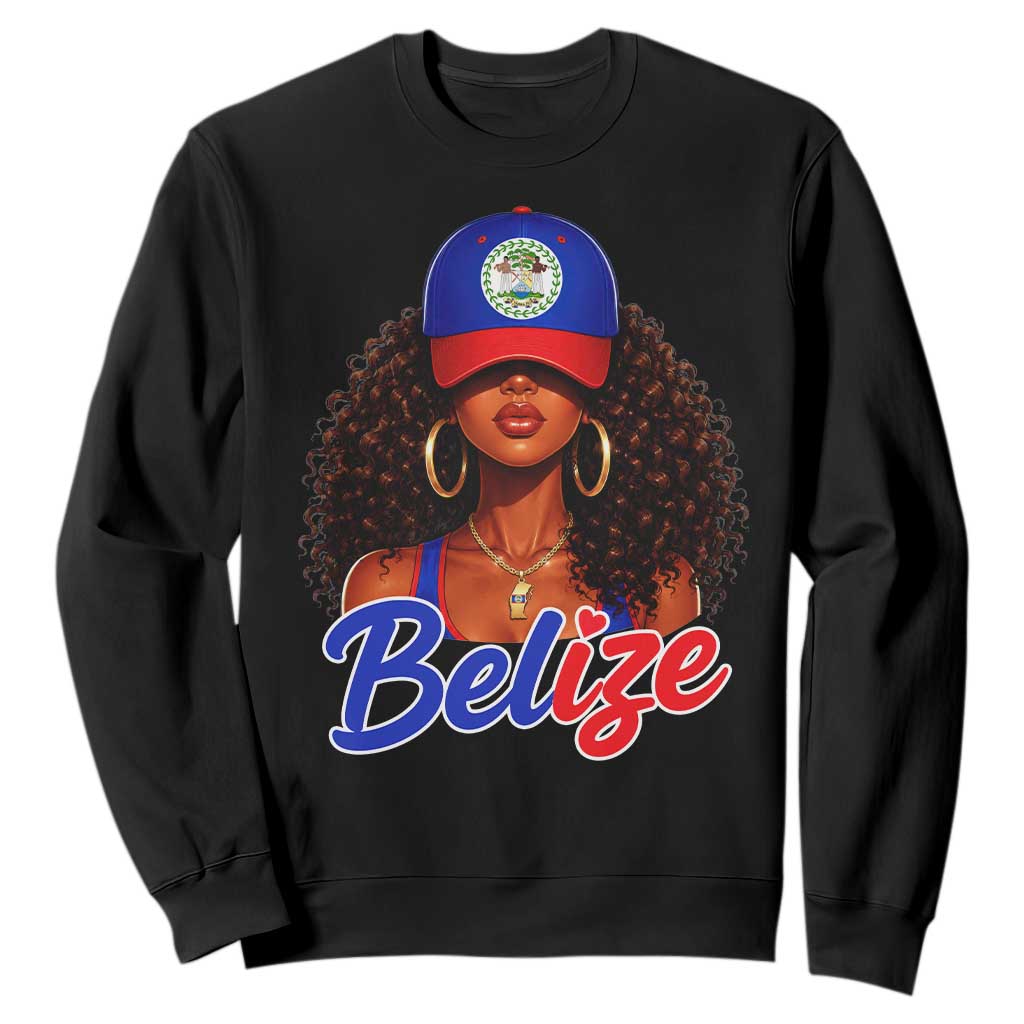 Belize Princess Sweatshirt Melanin Afro Girl Belize Flag Heritage Gift for Black Girls TS10 Black Print Your Wear