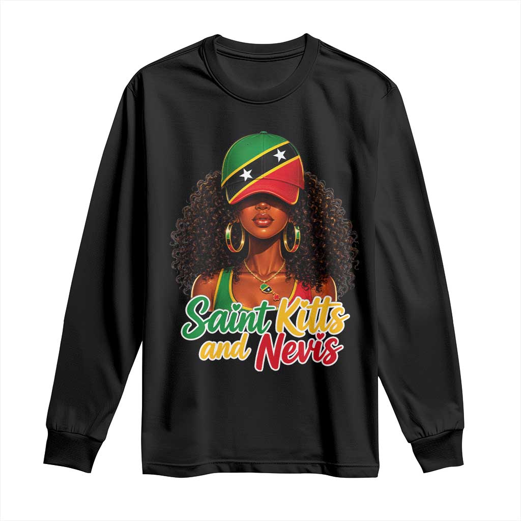 Saint Kitts and Nevis Princess Long Sleeve Shirt Melanin Afro Girl Heritage Gift for Black Girls TS10 Black Print Your Wear