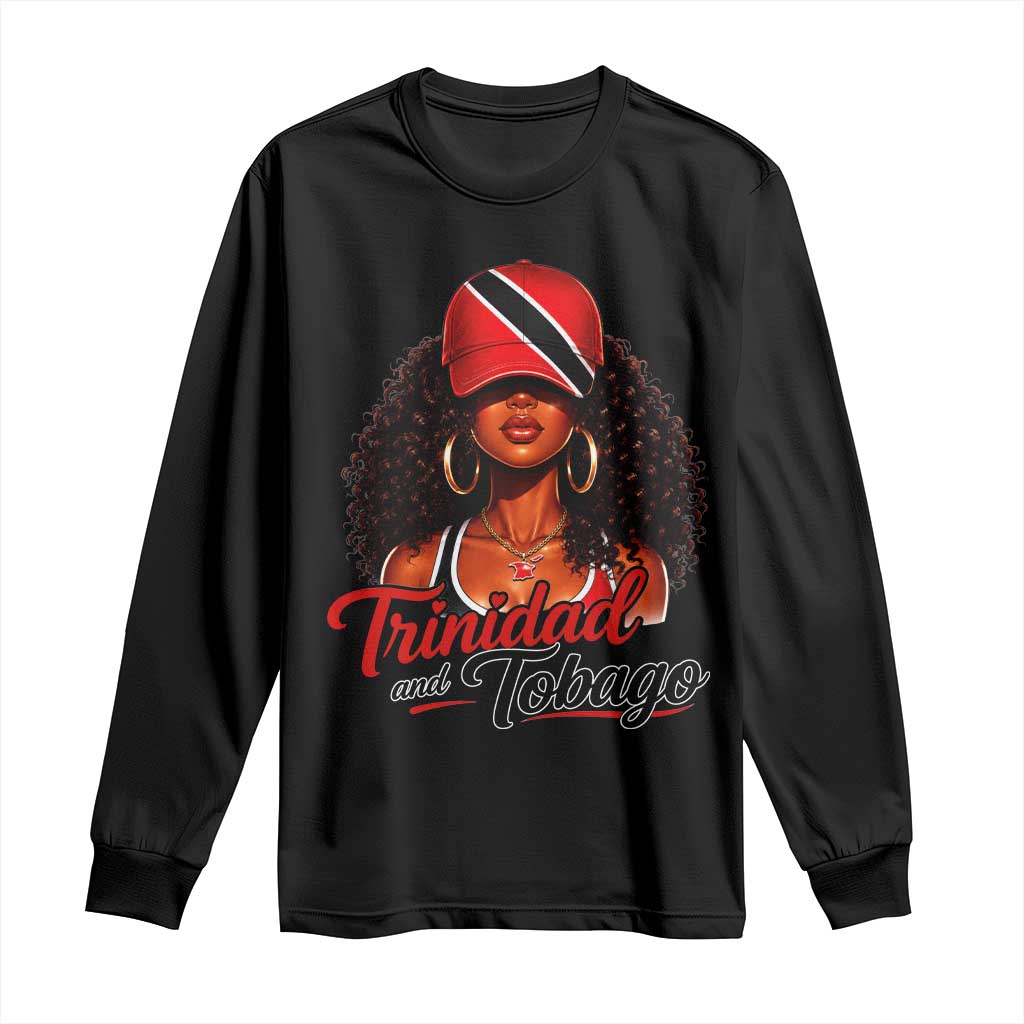 Trinidad and Tobago Afro Girl Long Sleeve Shirt Trini Black Queen Caribbean Pride Heritage Gift TS10 Black Print Your Wear