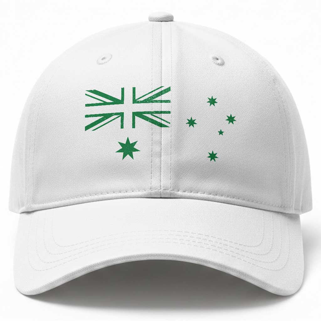 Green Australian Flag Baseball Cap Australia Patriotic Country Pride Monochrome Minimalist Graphic TS10 Print Your Wear