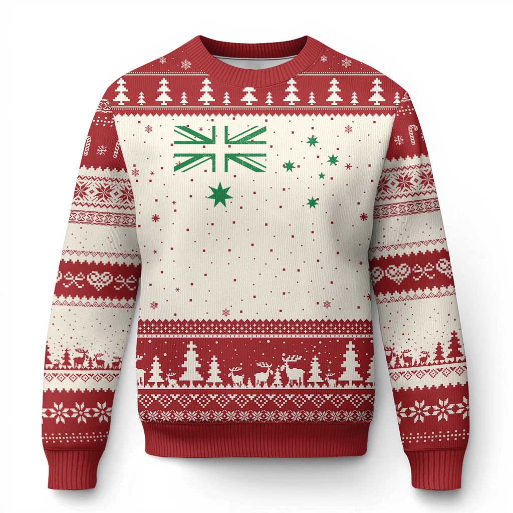 Green Australian Flag Ugly Christmas Sweater Australia Patriotic Country Pride Monochrome Minimalist Graphic TS10 Beige Red Print Your Wear
