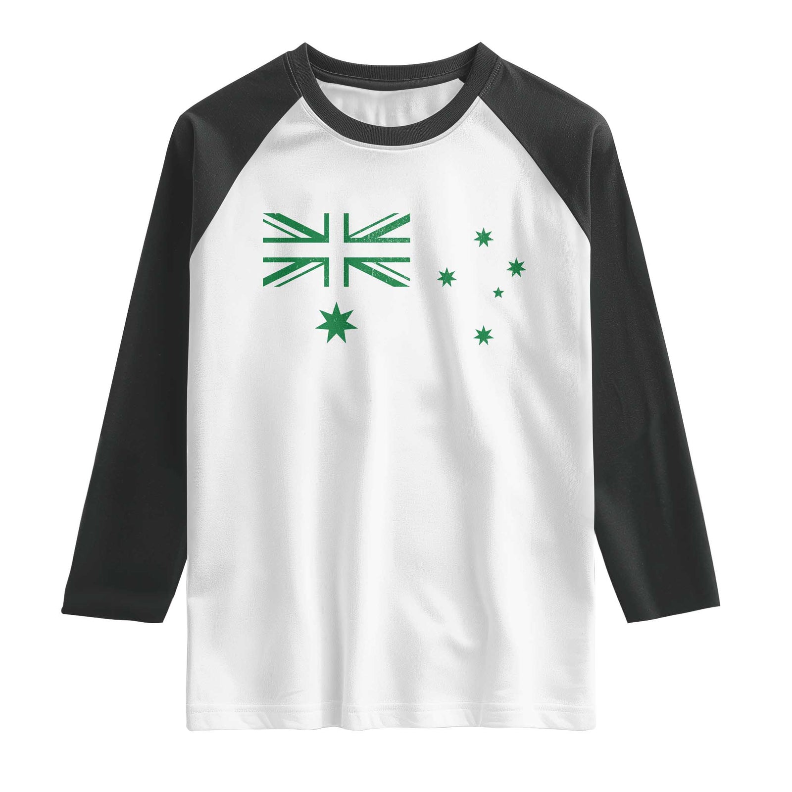 Green Australian Flag Raglan Shirt Australia Patriotic Country Pride Monochrome Minimalist Graphic TS10 White Black Print Your Wear