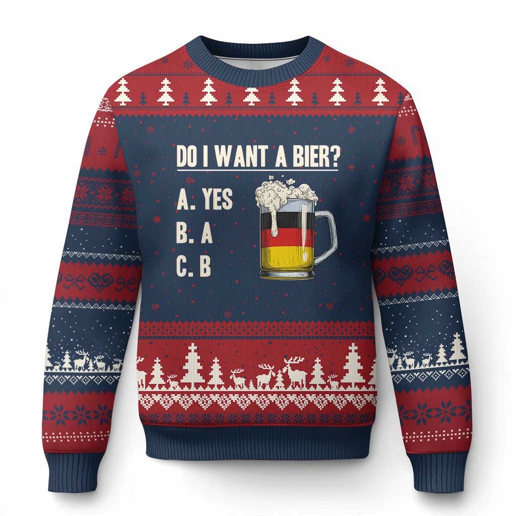 Funny Oktoberfest Ugly Christmas Sweater Do I Want A Bier Sarcastic Drinking German Flag TS10 Navy Red Print Your Wear