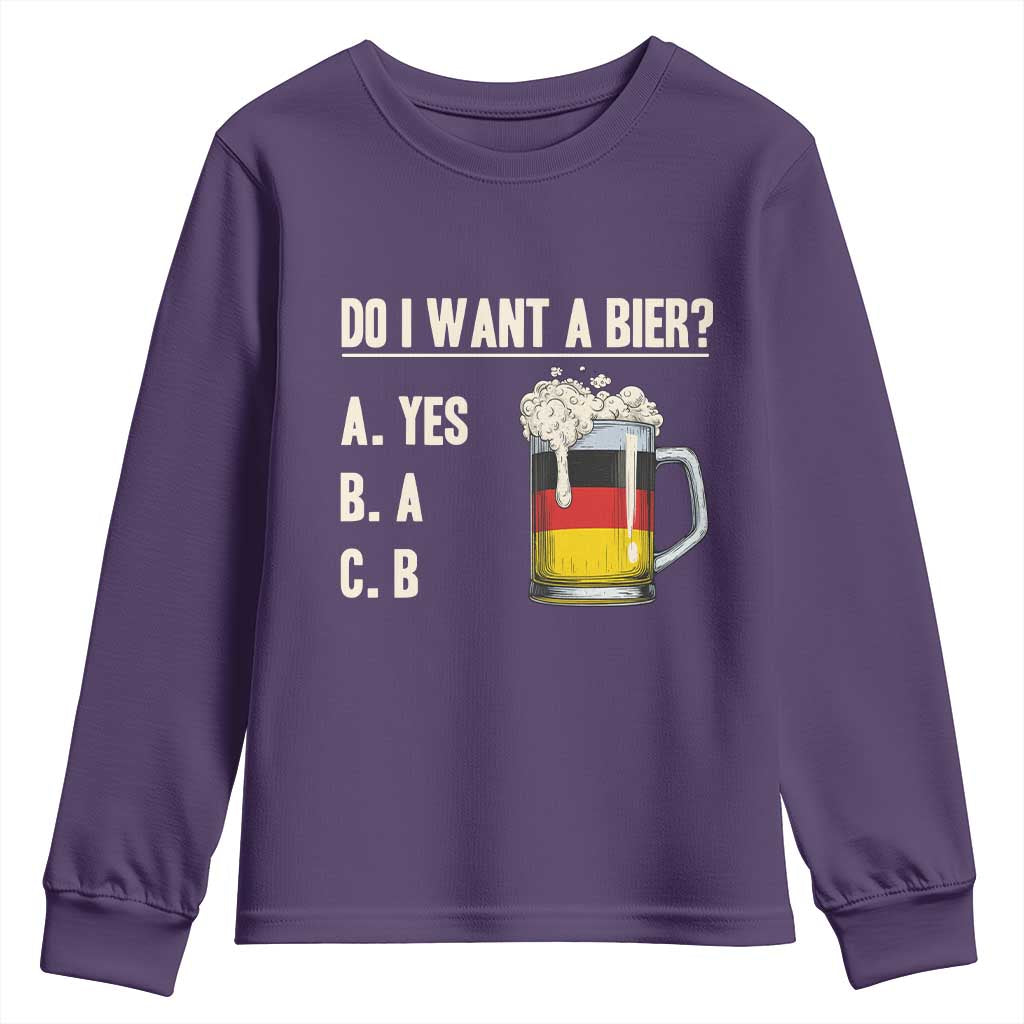 Funny Oktoberfest Youth Sweatshirt Do I Want A Bier Sarcastic Drinking German Flag TS10 Purple Print Your Wear