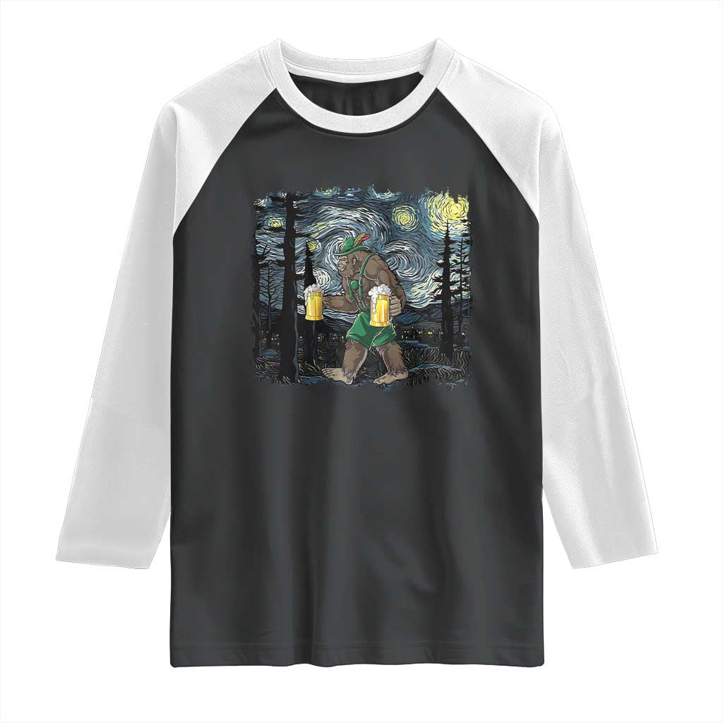 Funny Oktoberfest Bigfoot Raglan Shirt Starry Night German Sasquatch Beer Lederhose TS10 Black White Print Your Wear