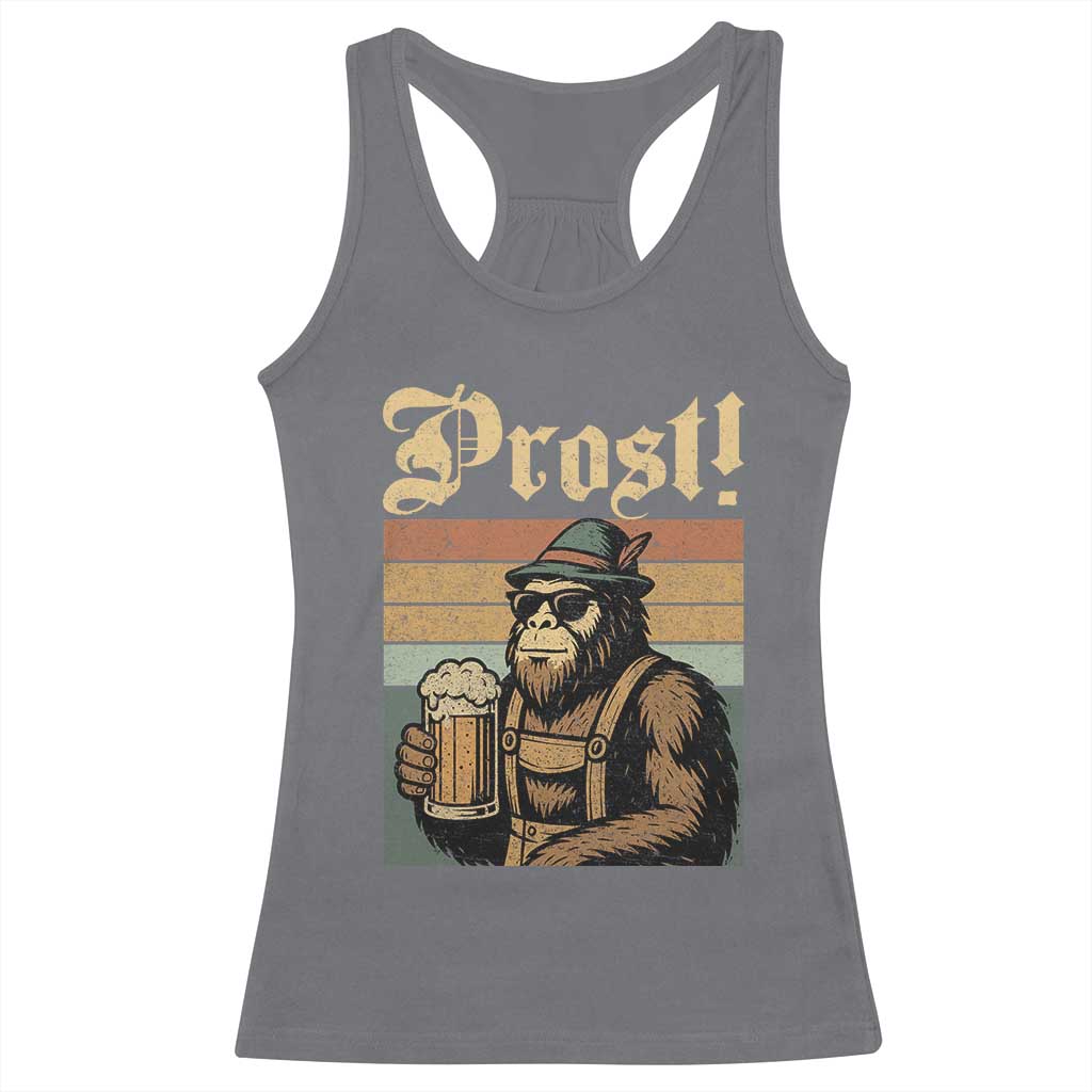 Oktoberfest Bigfoot Racerback Tank Top Vintage German Sasquatch Drinking Prost Lederhose TS10 Charcoal Print Your Wear
