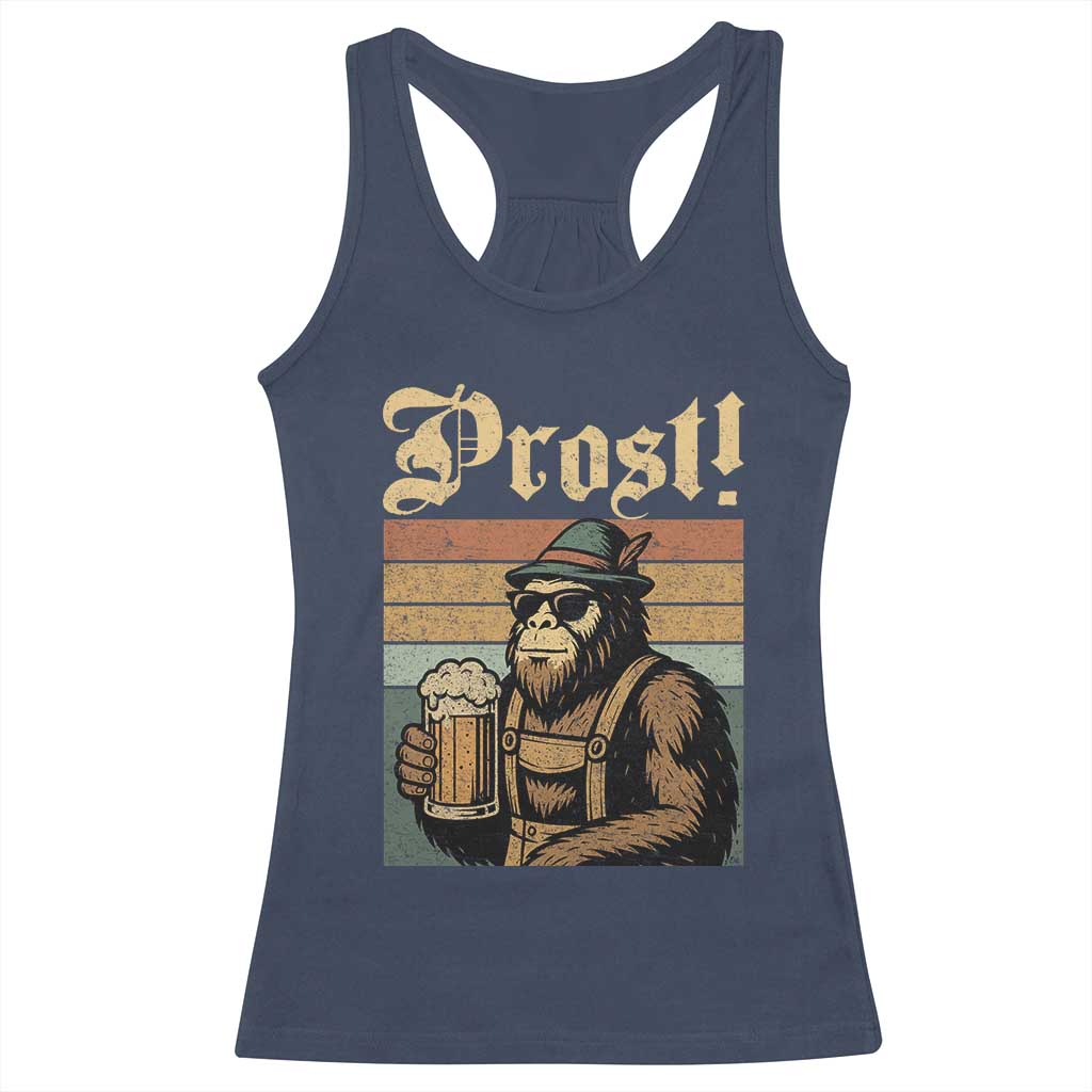 Oktoberfest Bigfoot Racerback Tank Top Vintage German Sasquatch Drinking Prost Lederhose TS10 Navy Print Your Wear