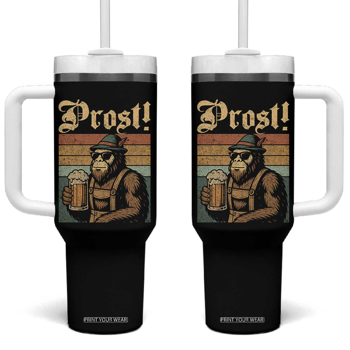 Oktoberfest Bigfoot Tumbler With Handle Vintage German Sasquatch Drinking Prost Lederhose TS10 One Size: 40 oz Black Print Your Wear