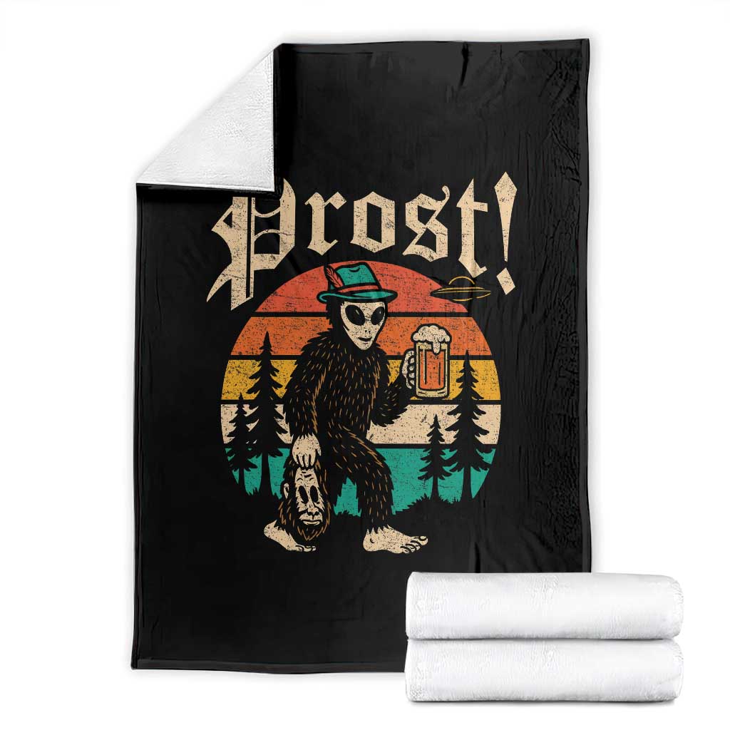 Oktoberfest Bigfoot Alien Beer Throw Blanket Retro German Sasquatch Beer TS10 Black Print Your Wear