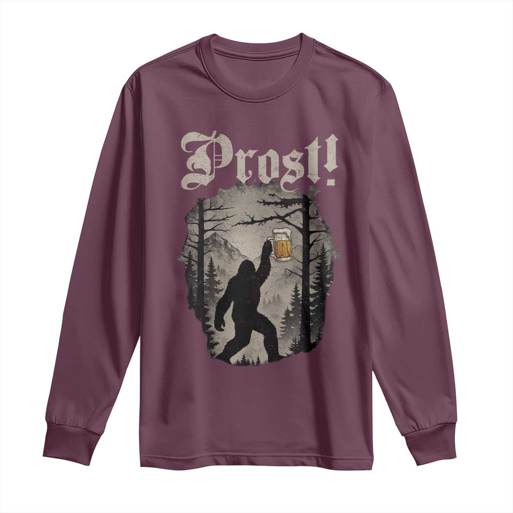 Oktoberfest Bigfoot Long Sleeve Shirt Vintage Forest Sasquatch Drinking Prost TS10 Maroon Print Your Wear