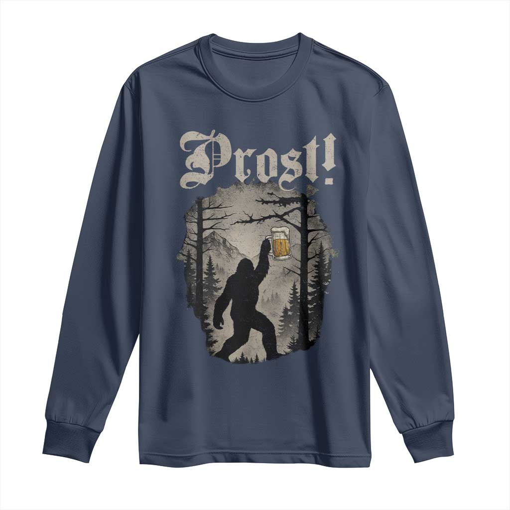Oktoberfest Bigfoot Long Sleeve Shirt Vintage Forest Sasquatch Drinking Prost TS10 Navy Print Your Wear