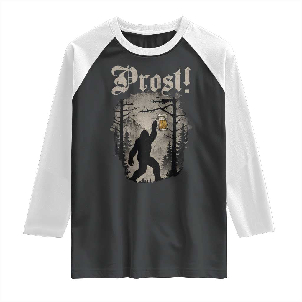 Oktoberfest Bigfoot Raglan Shirt Vintage Forest Sasquatch Drinking Prost TS10 Black White Print Your Wear