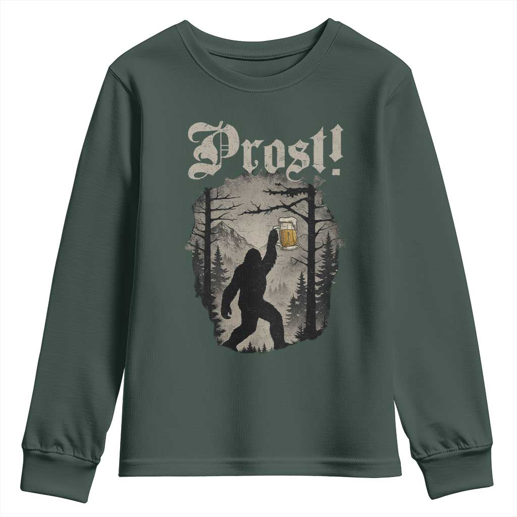 Oktoberfest Bigfoot Youth Sweatshirt Vintage Forest Sasquatch Drinking Prost TS10 Dark Forest Green Print Your Wear