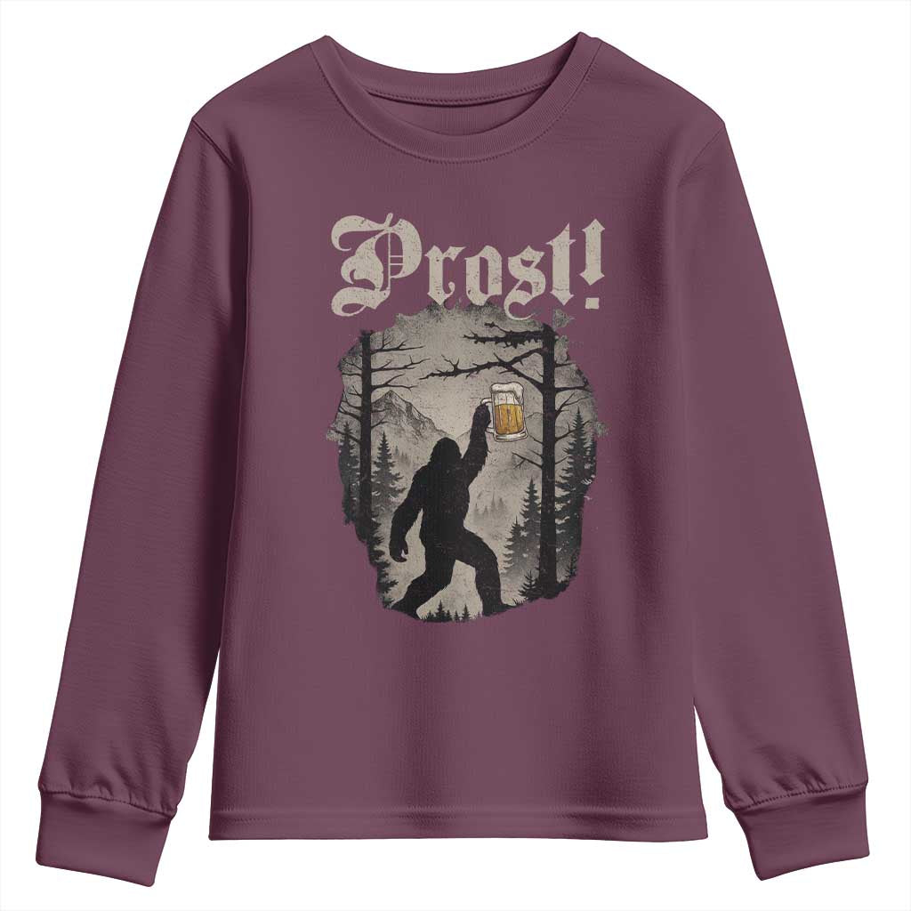 Oktoberfest Bigfoot Youth Sweatshirt Vintage Forest Sasquatch Drinking Prost TS10 Maroon Print Your Wear