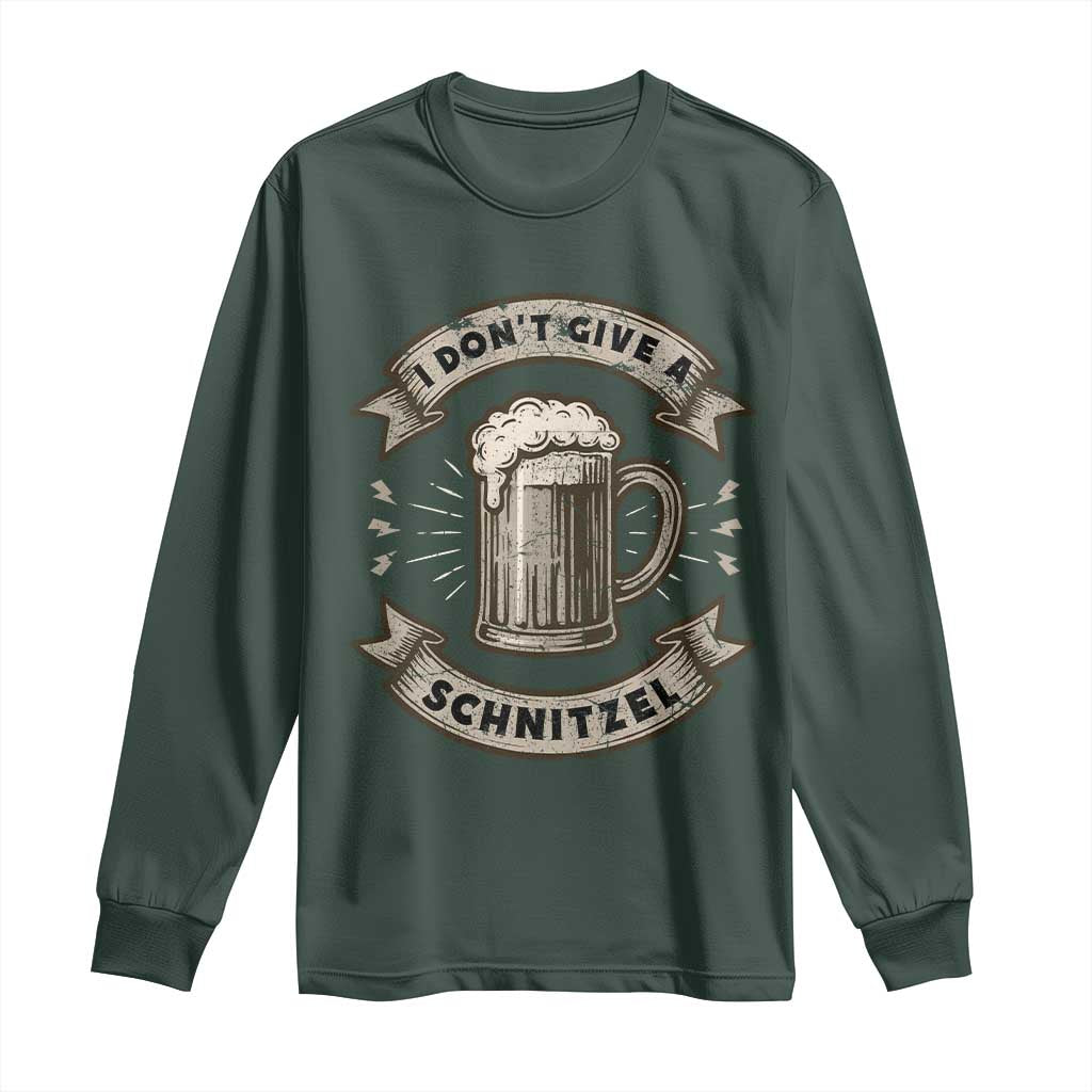 Funny Oktoberfest Long Sleeve Shirt I Dont Give A Schnitzel German Beer Wurst TS10 Dark Forest Green Print Your Wear
