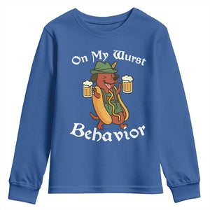 Oktoberfest On My Wurst Behavior Youth Sweatshirt Funny German TS10 Royal Blue Print Your Wear