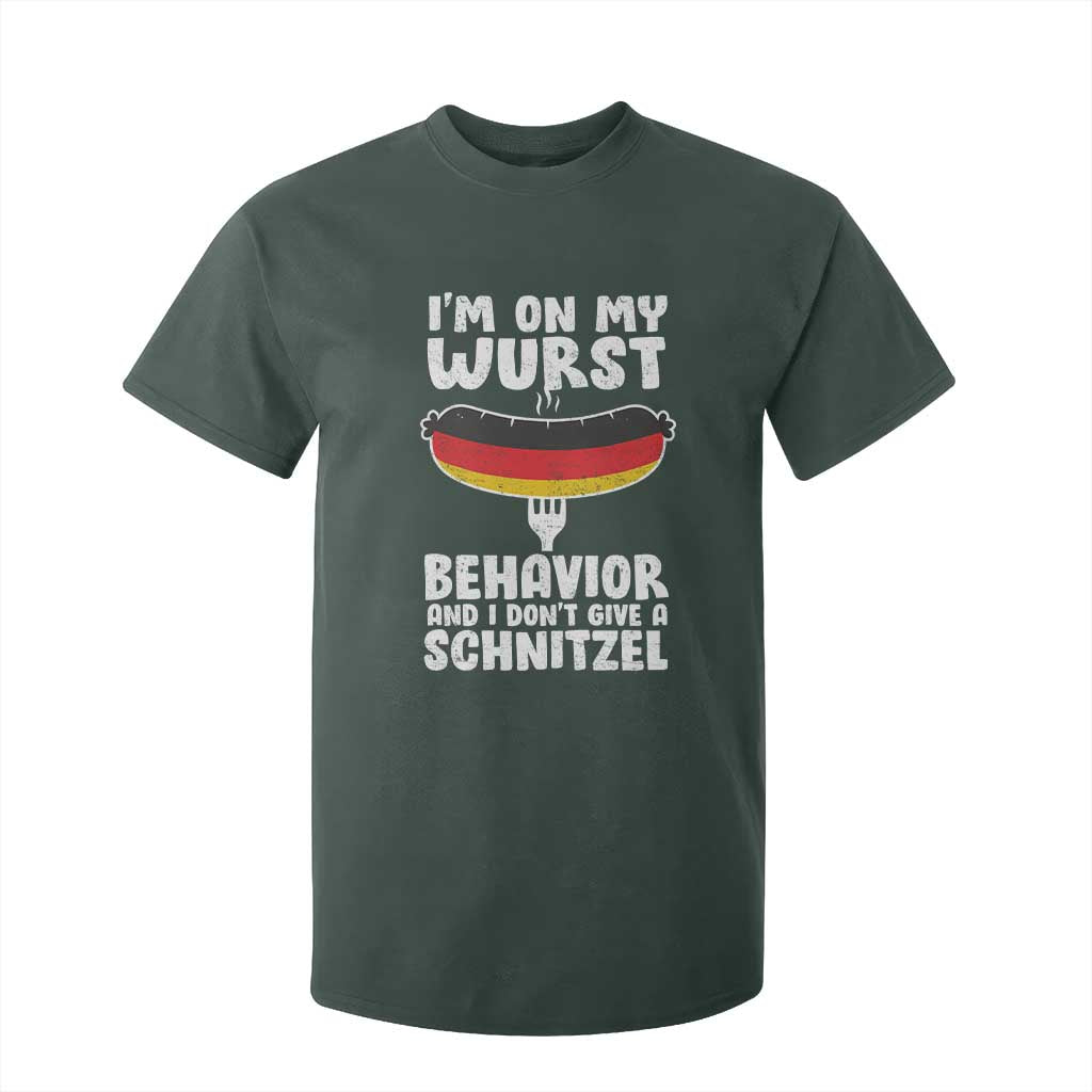 Oktoberfest On My Wurst Behavior T Shirt For Kid Dont Give Schnitzel Funny German TS10 Dark Forest Green Print Your Wear