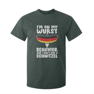 Oktoberfest On My Wurst Behavior T Shirt For Kid Dont Give Schnitzel Funny German TS10 Dark Forest Green Print Your Wear
