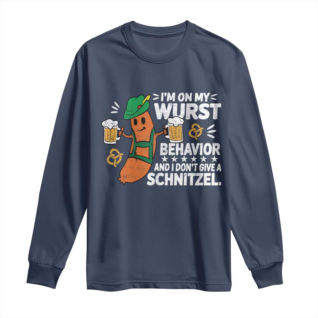 Funny Oktoberfest Long Sleeve Shirt On My Wurst Behavior Sarcastic German TS10 Navy Print Your Wear