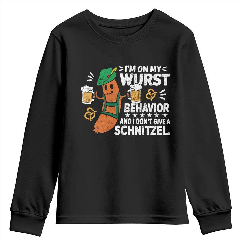 Funny Oktoberfest Youth Sweatshirt On My Wurst Behavior Sarcastic German TS10 Black Print Your Wear