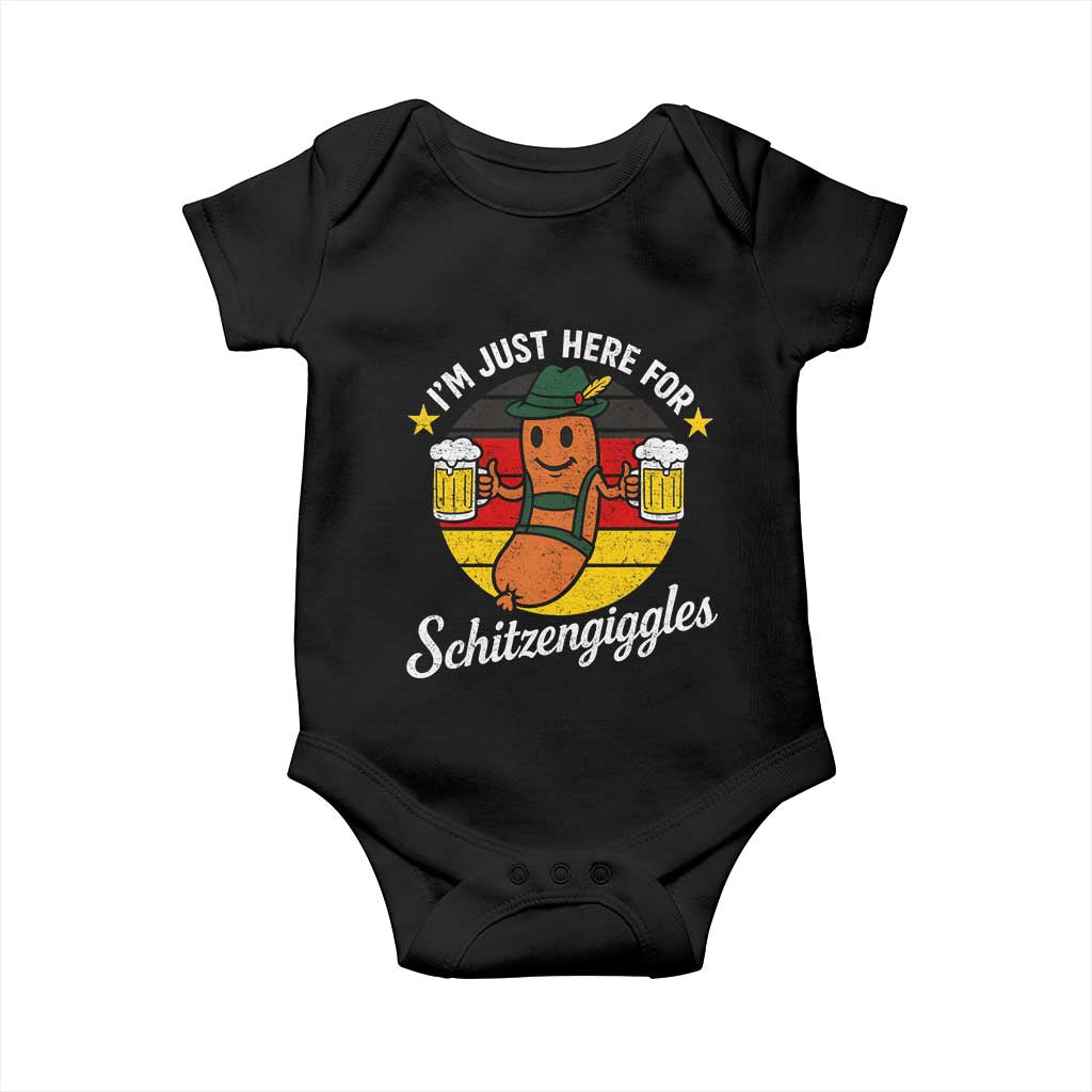 Funny Oktoberfest Baby Onesie Just Here for Schitzengiggles German Flag TS10 Black Print Your Wear