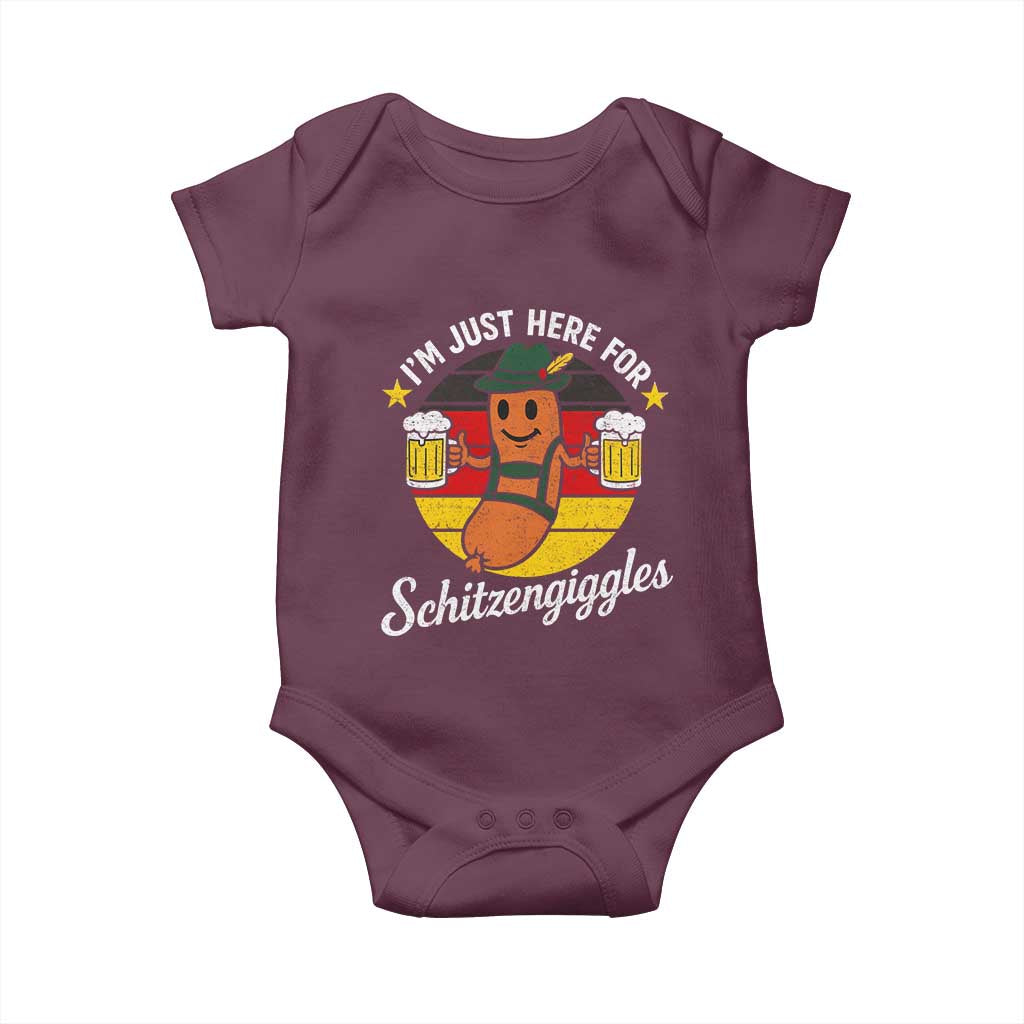 Funny Oktoberfest Baby Onesie Just Here for Schitzengiggles German Flag TS10 Maroon Print Your Wear