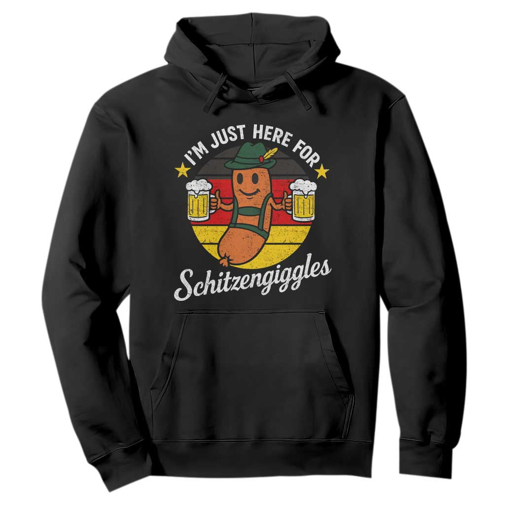 Funny Oktoberfest Hoodie Just Here for Schitzengiggles German Flag TS10 Black Print Your Wear