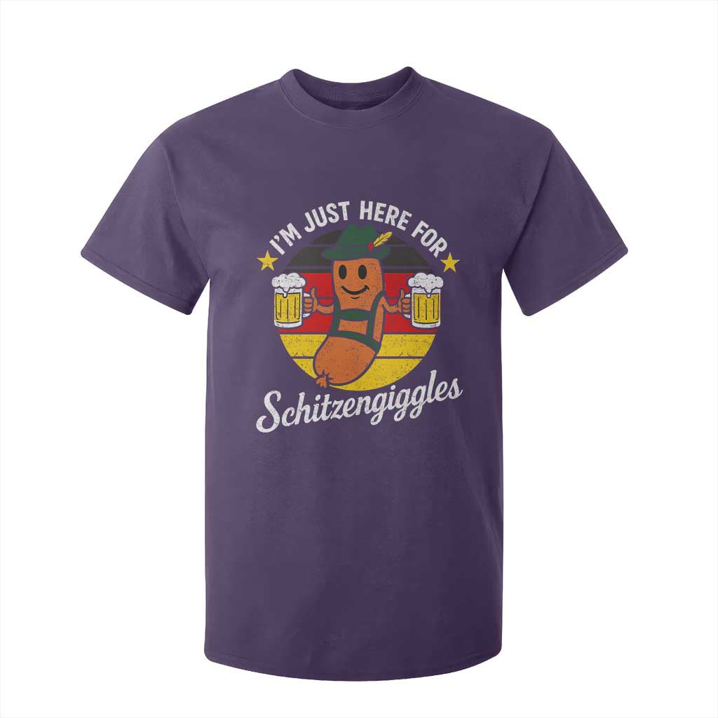 Funny Oktoberfest T Shirt For Kid Just Here for Schitzengiggles German Flag TS10 Purple Print Your Wear