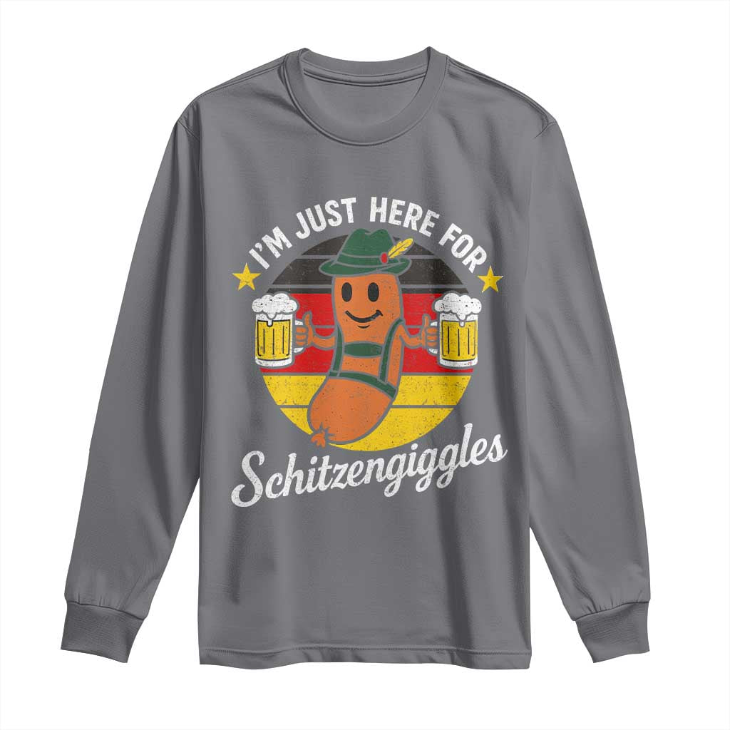 Funny Oktoberfest Long Sleeve Shirt Just Here for Schitzengiggles German Flag TS10 Charcoal Print Your Wear