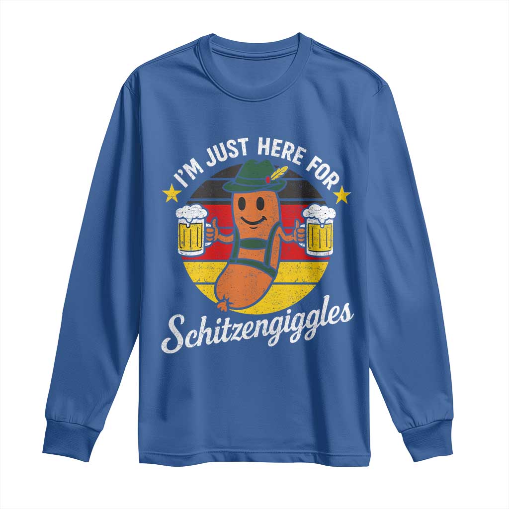 Funny Oktoberfest Long Sleeve Shirt Just Here for Schitzengiggles German Flag TS10 Royal Blue Print Your Wear