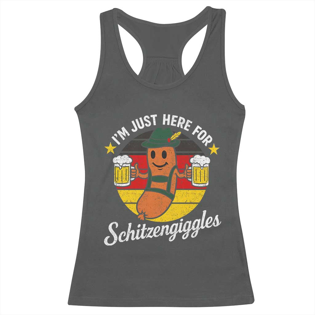 Funny Oktoberfest Racerback Tank Top Just Here for Schitzengiggles German Flag TS10 Dark Heather Print Your Wear