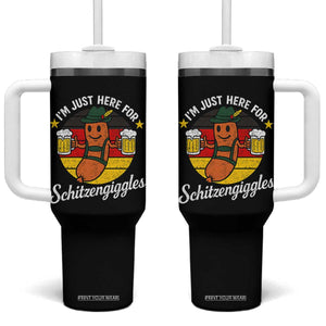 Funny Oktoberfest Tumbler With Handle Just Here for Schitzengiggles German Flag TS10 One Size: 40 oz Black Print Your Wear