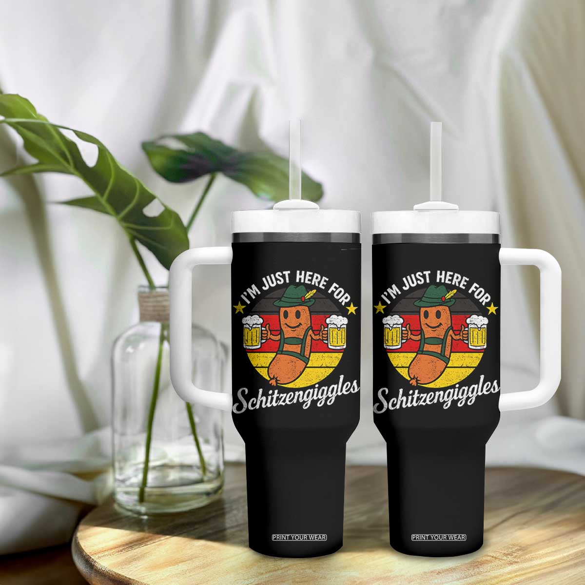 Funny Oktoberfest Tumbler With Handle Just Here for Schitzengiggles German Flag TS10 Print Your Wear