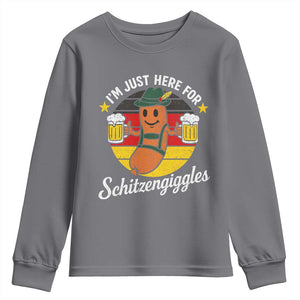 Funny Oktoberfest Youth Sweatshirt Just Here for Schitzengiggles German Flag TS10 Charcoal Print Your Wear