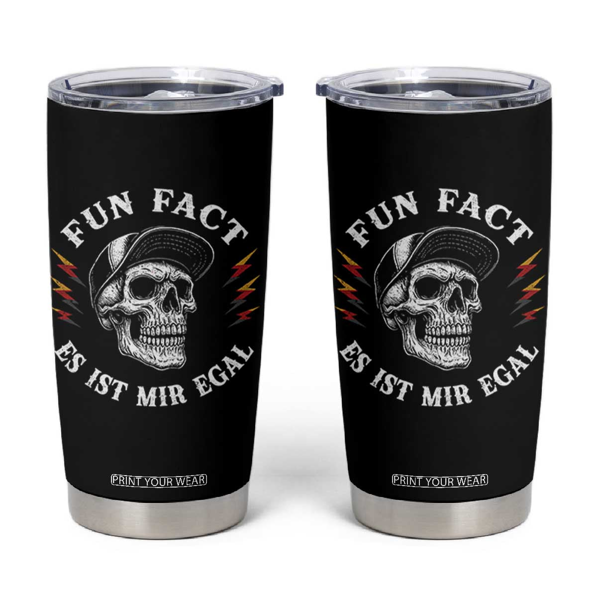Fun Fact Es Ist Mir Egal Funny German Saying Sarcastic Skull Graphic Tumbler Cup