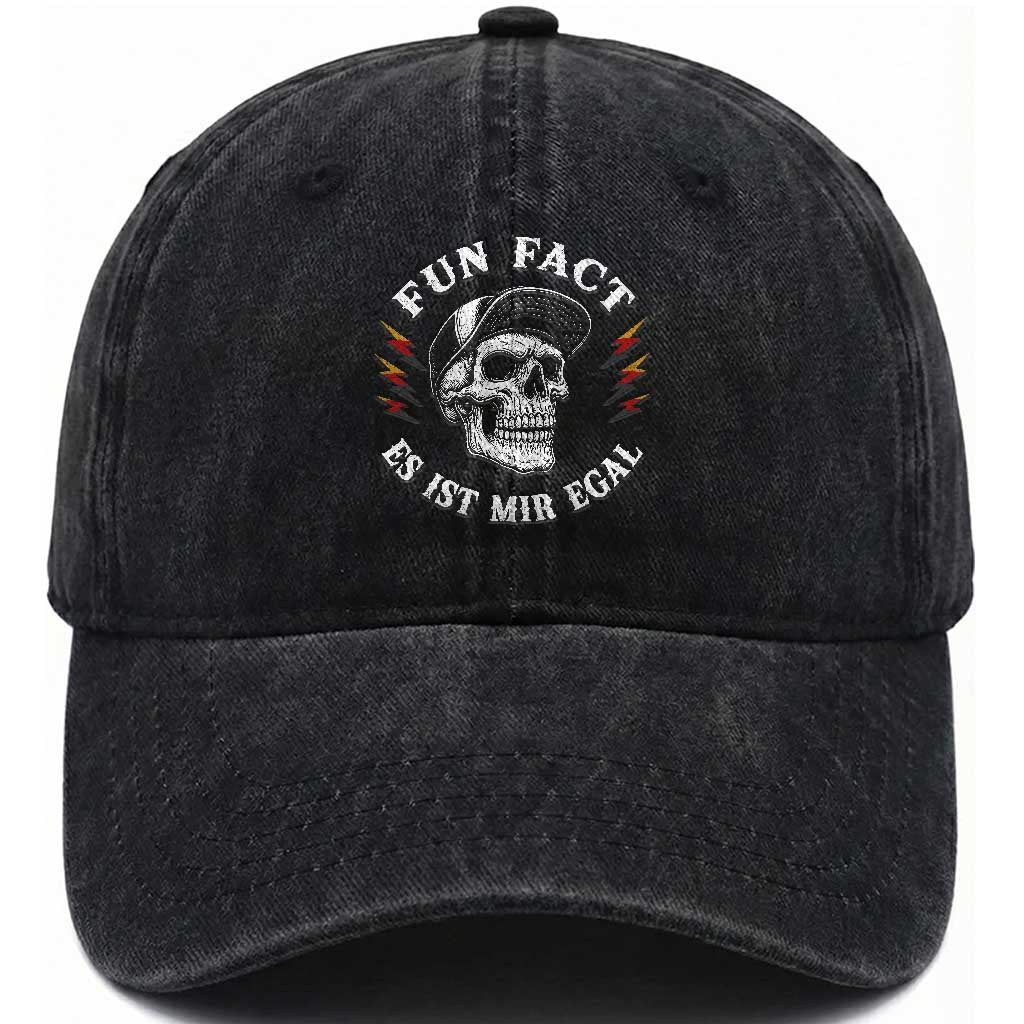 Fun Fact Es Ist Mir Egal Funny German Saying Sarcastic Skull Graphic Washed Cotton Baseball Cap