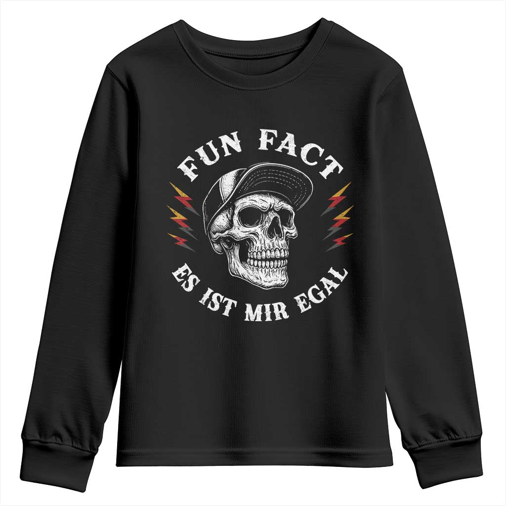 Fun Fact Es Ist Mir Egal Funny German Saying Sarcastic Skull Graphic Youth Sweatshirt