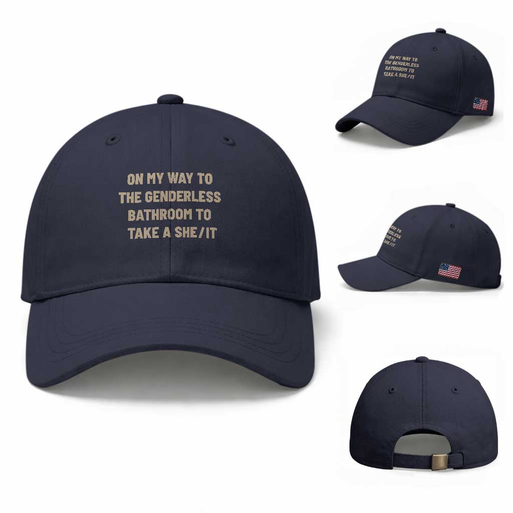 On My Way To The Genderless Bathroom To Take a She/It Baseball Cap TS10 Baseball Cap Universal Fit Navy Print Your Wear