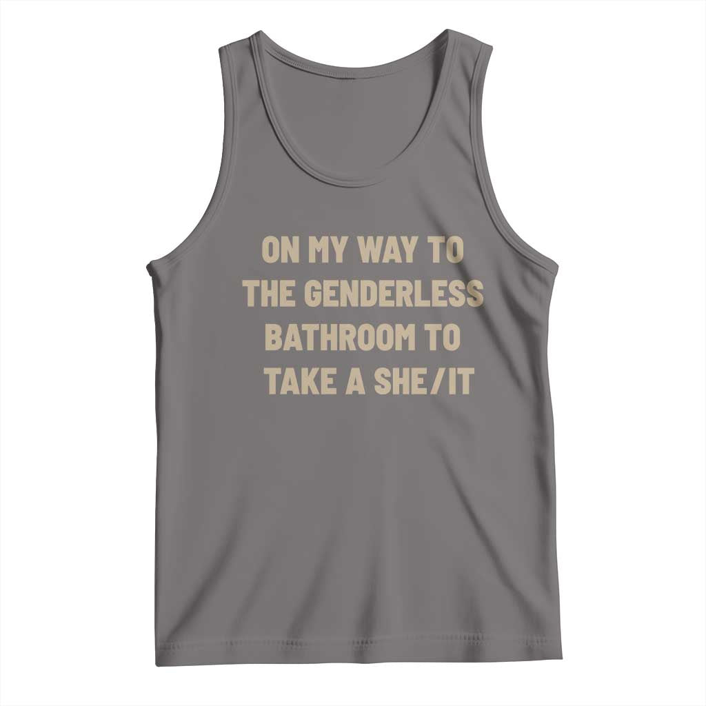 On My Way To The Genderless Bathroom To Take a She/It Tank Top TS10 Deep Heather Print Your Wear