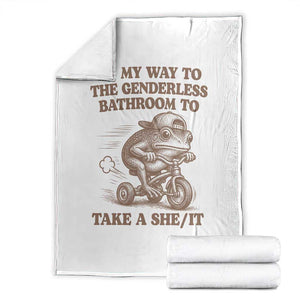 On My Way To The Genderless Bathroom To Take a She/It Throw Blanket Funny Frog Graphic TS10 White Print Your Wear
