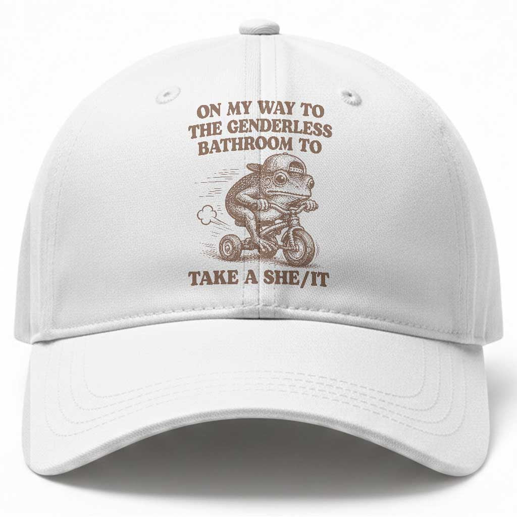 On My Way To The Genderless Bathroom To Take a She/It Baseball Cap Funny Frog Graphic TS10 Print Your Wear