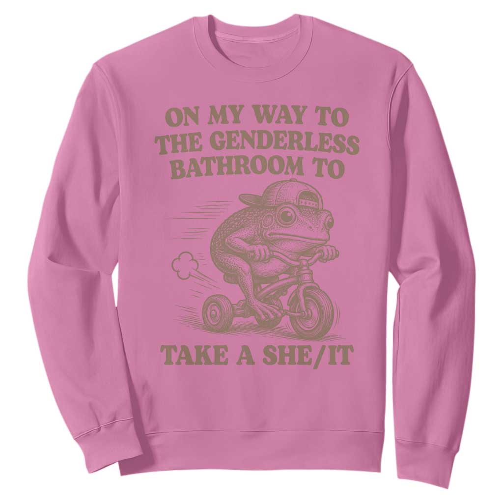 On My Way To The Genderless Bathroom To Take a She/It Sweatshirt Funny Frog Graphic TS10 Azalea Print Your Wear