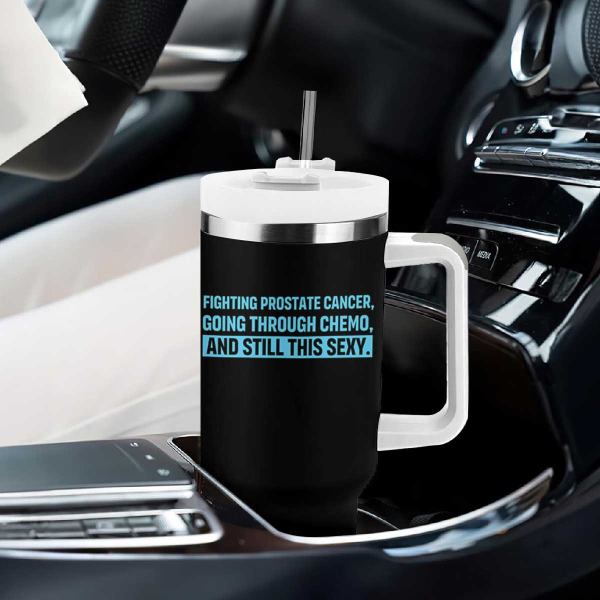 Funny Prostate Cancer Awareness Tumbler With Handle Going Through Chemo Still This Sexy TS10 Print Your Wear
