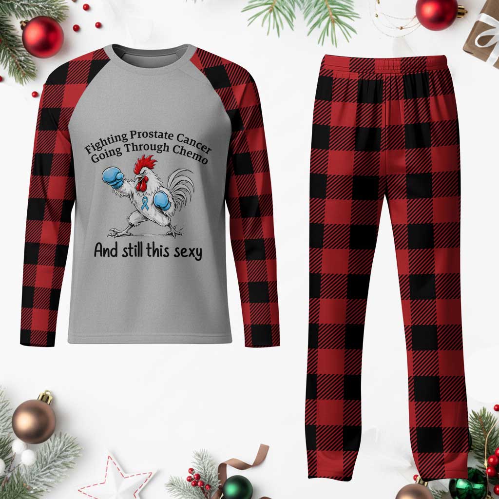 Funny Prostate Cancer Awareness Rooster Graphic Plaid Pajama Set Going Through Chemo Still This Sexy TS10 Buffalo Plaid Print Your Wear