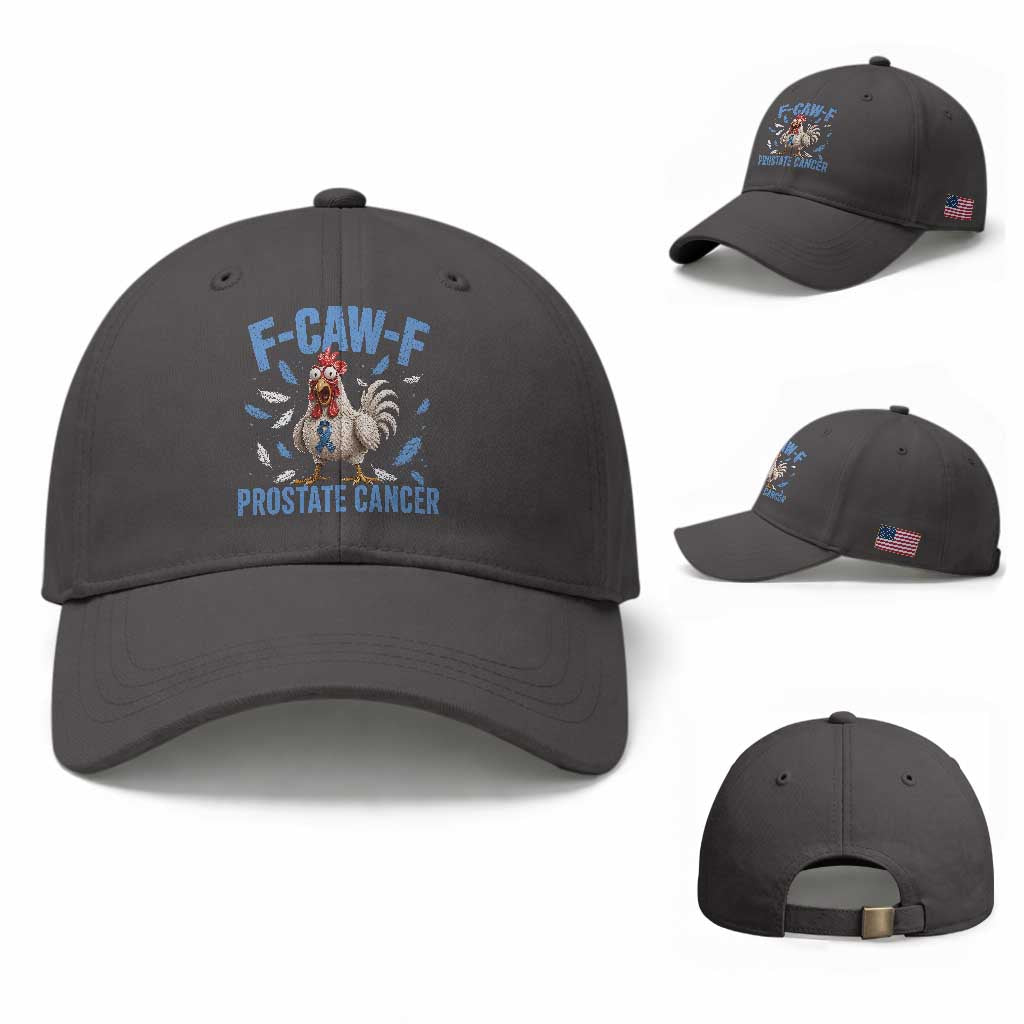 F-Caw-F Prostate Cancer Awareness Chicken Baseball Cap Funny Blue Ribbon Support TS10 Baseball Cap Universal Fit Dark Gray Print Your Wear