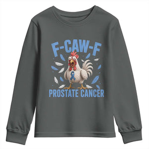 F-Caw-F Prostate Cancer Awareness Chicken Youth Sweatshirt Funny Blue Ribbon Support TS10 Dark Heather Print Your Wear