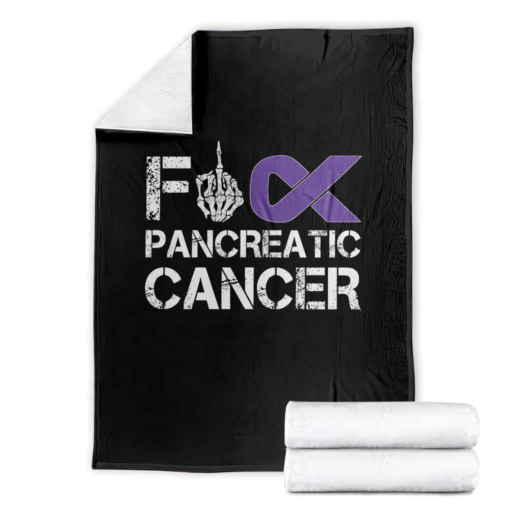 Fck Pancreatic Cancer Throw Blanket Purple Ribbon Skeleton Hand Graphic TS10 Black Print Your Wear