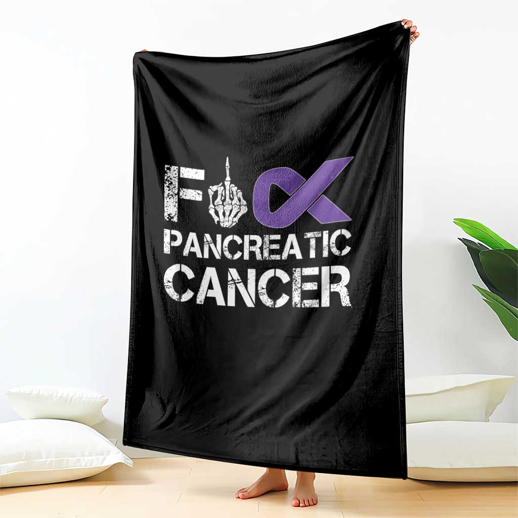 Fck Pancreatic Cancer Throw Blanket Purple Ribbon Skeleton Hand Graphic TS10 Print Your Wear