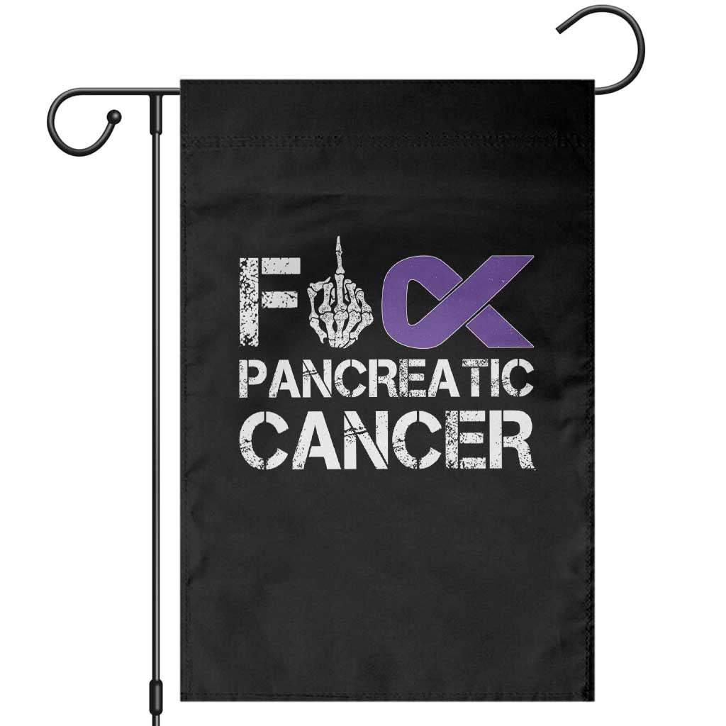 Fck Pancreatic Cancer Garden Flag Purple Ribbon Skeleton Hand Graphic TS10 Black Print Your Wear